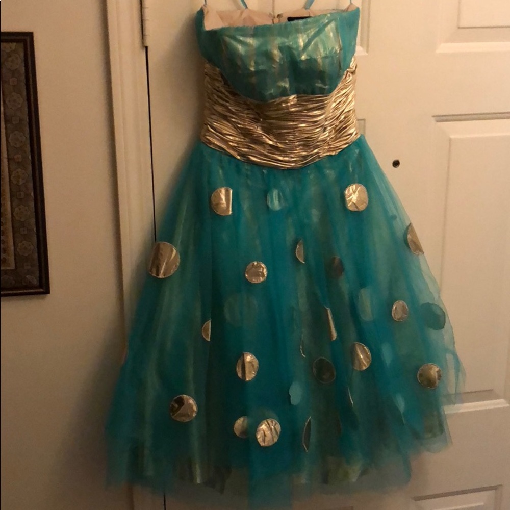 Jovani Blue and Gold Dress